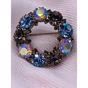 Spectacular Blue 1960s Brooch Aurora Borealis